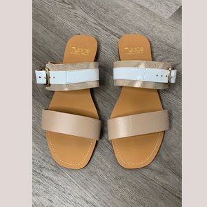 Victor Italian Leather Colorblock Neutral Sandals